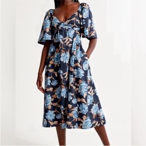 NEW Abercrombie & Fitch angel sleeve twist front midi dress blue floral XSP